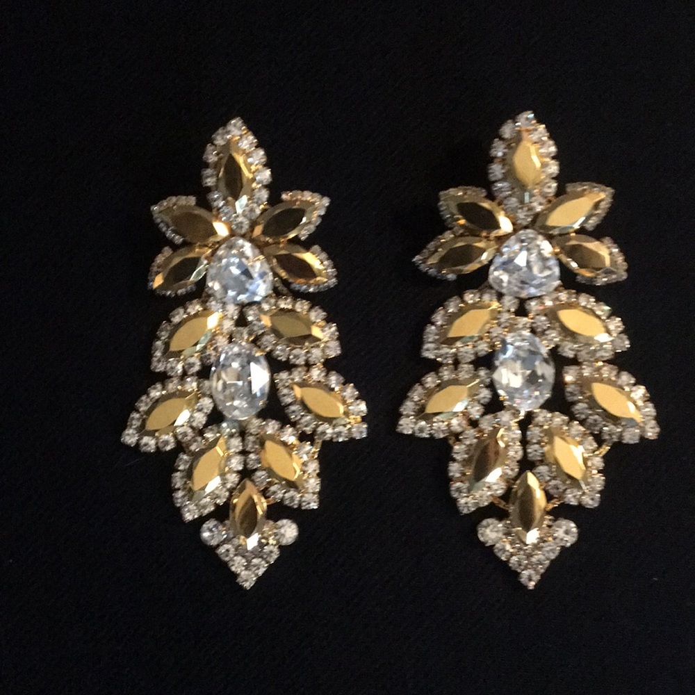 Fabulous Gold and Silver Crystal Leaf Earrings by Famous designer Lawrence VBRA